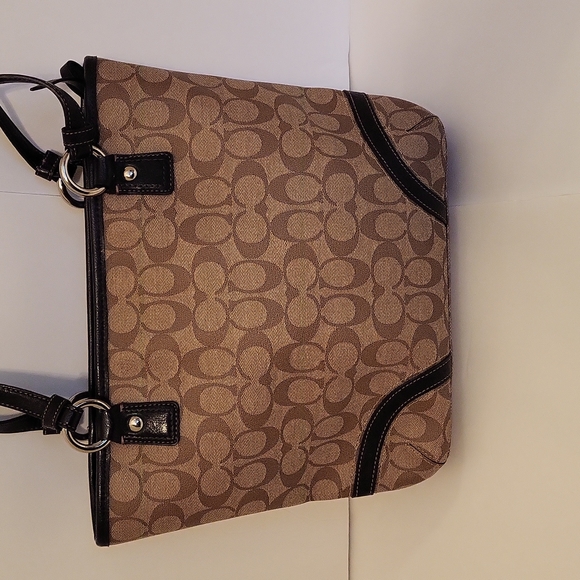 NWOT Coach Signature Logo Small Tote, Tan and Brown, Leather Trim - Picture 7 of 16